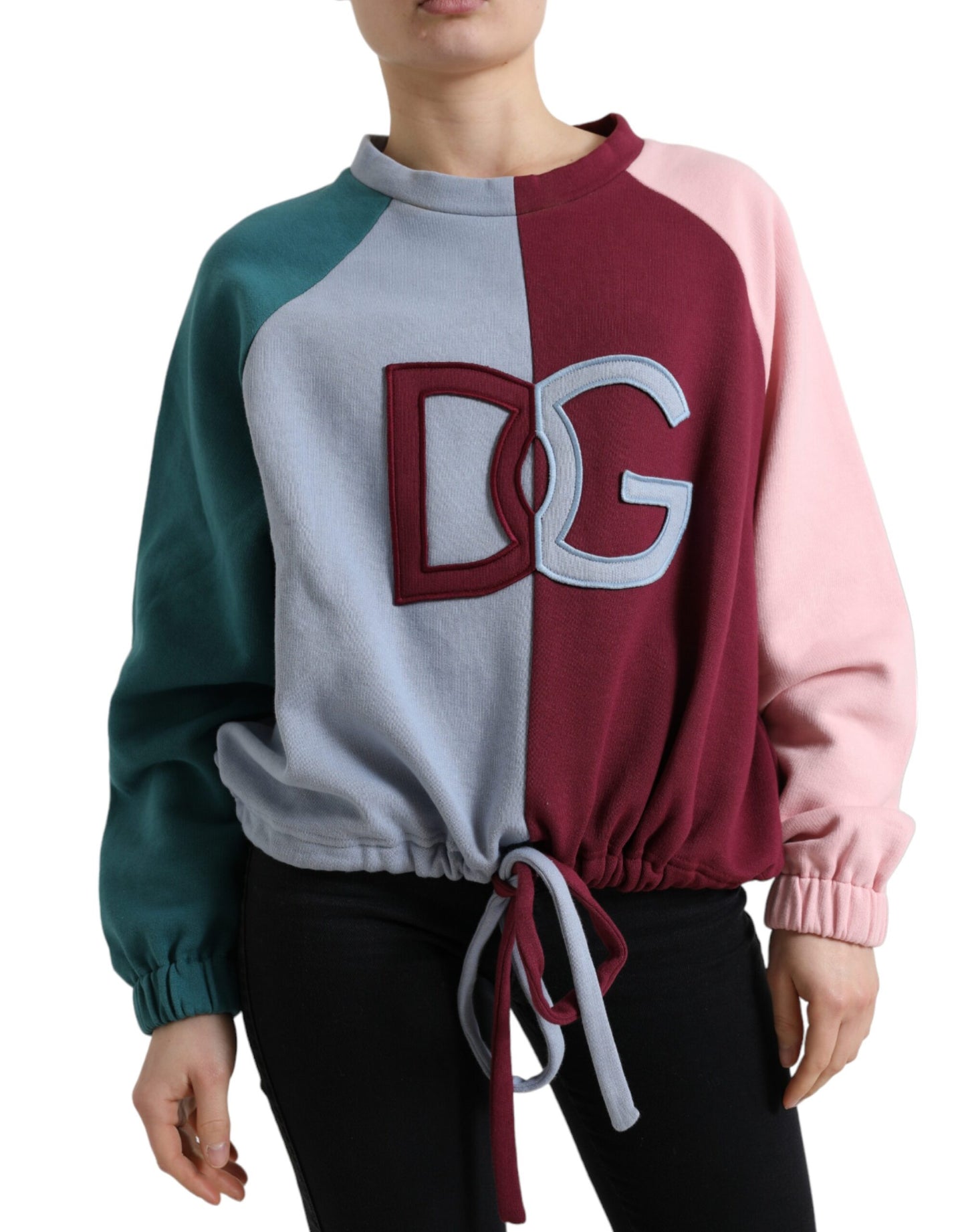 Elegante suéter de algodón con cuello redondo multicolor