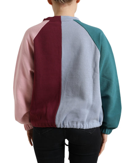 Elegante suéter de algodón con cuello redondo multicolor