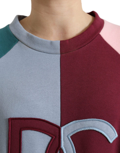 Elegante suéter de algodón con cuello redondo multicolor
