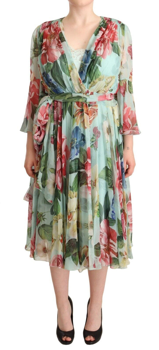 Vestido cruzado midi de seda floral