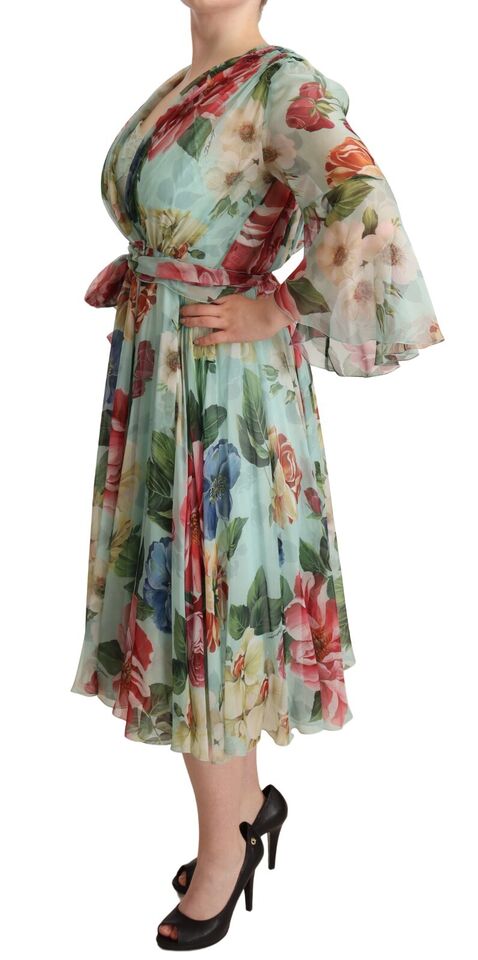 Vestido cruzado midi de seda floral