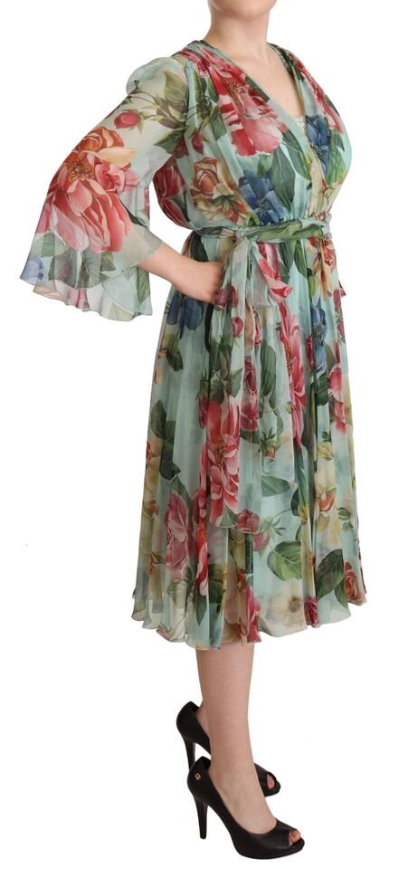 Vestido cruzado midi de seda floral