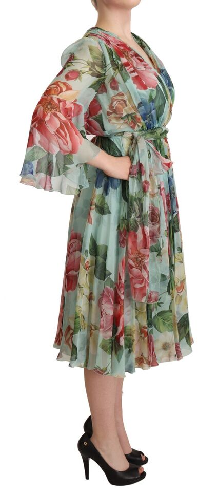 Vestido cruzado midi de seda floral