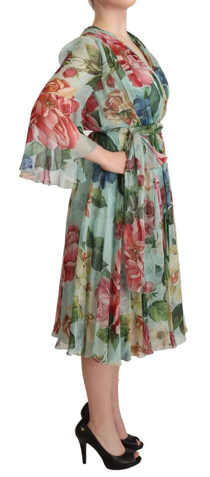 Vestido cruzado midi de seda floral