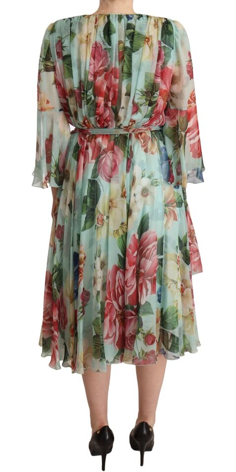 Vestido cruzado midi de seda floral
