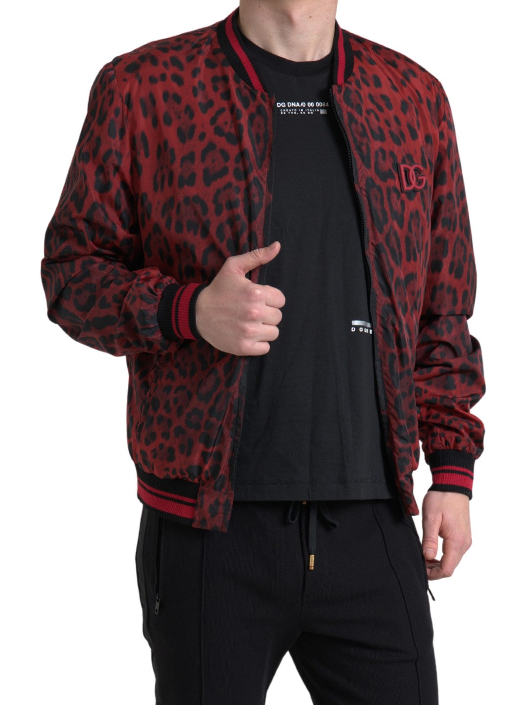 Chaqueta bomber con estampado de leopardo rojo