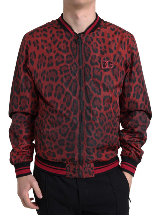 Chaqueta bomber con estampado de leopardo rojo