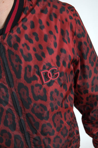 Chaqueta bomber con estampado de leopardo rojo