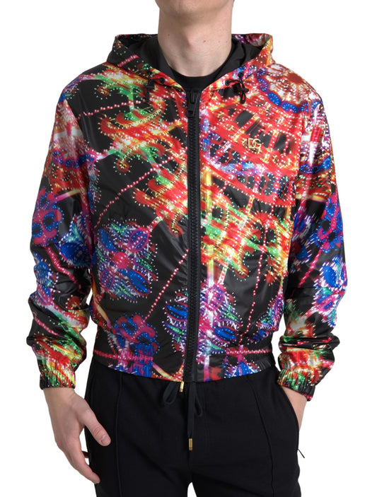 Suéter multicolor con capucha y cremallera completa