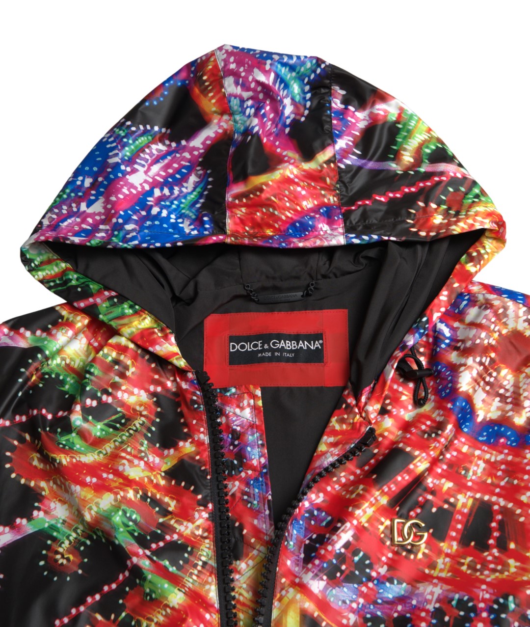 Suéter multicolor con capucha y cremallera completa