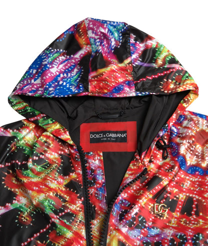 Suéter multicolor con capucha y cremallera completa