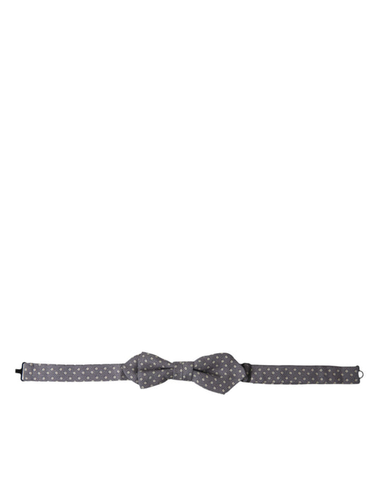 Elegante pajarita de seda gris con lunares