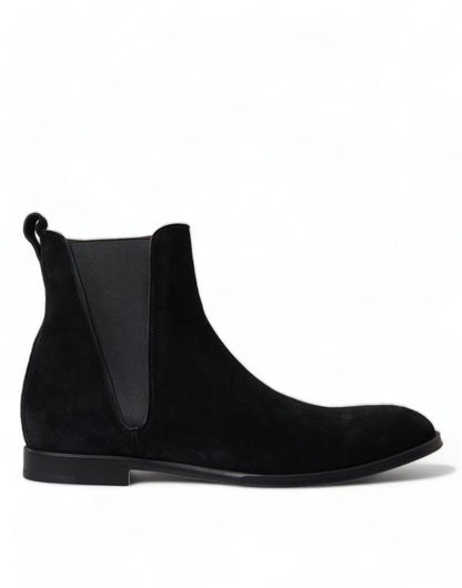 Elegantes botas de media caña de terciopelo negro