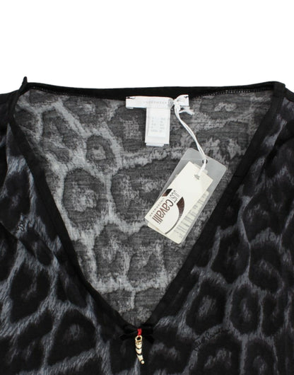 Top modal sensual con cuello en V y estampado de leopardo