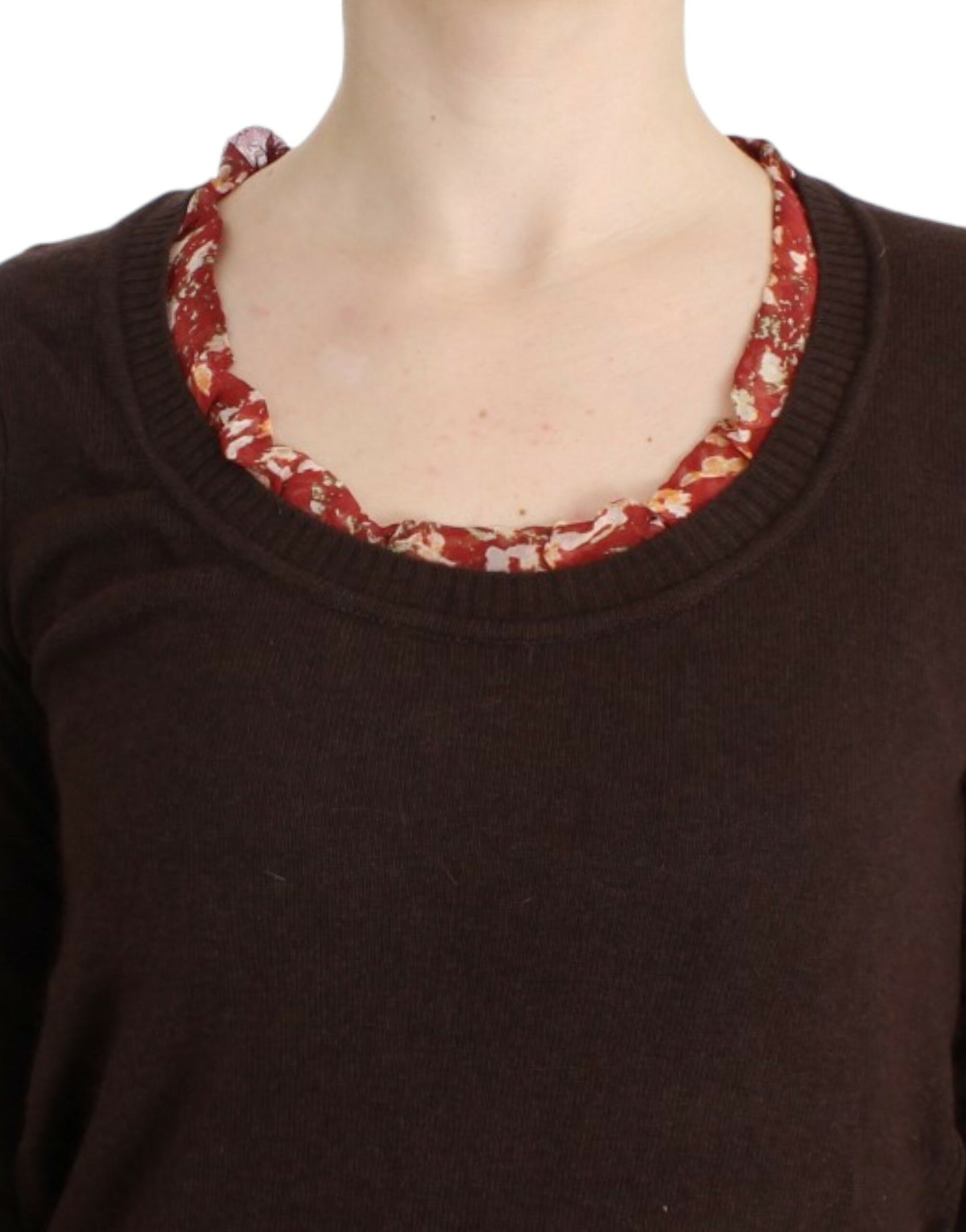 Suéter elegante de cuello redondo con apliques de seda