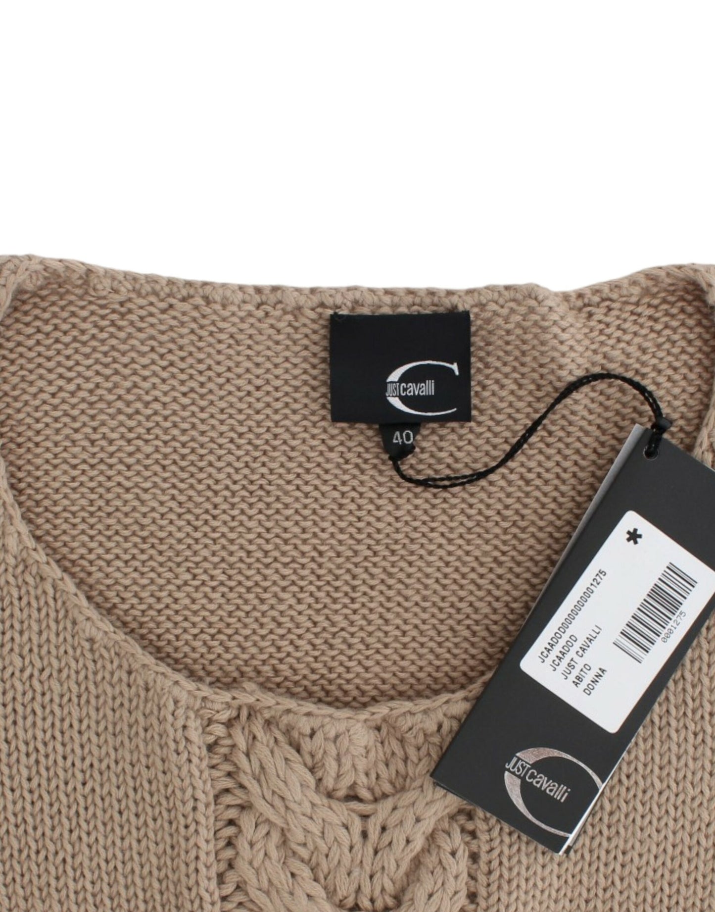 Elegante suéter de punto beige con cuello redondo