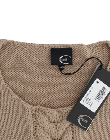 Elegante suéter de punto beige con cuello redondo