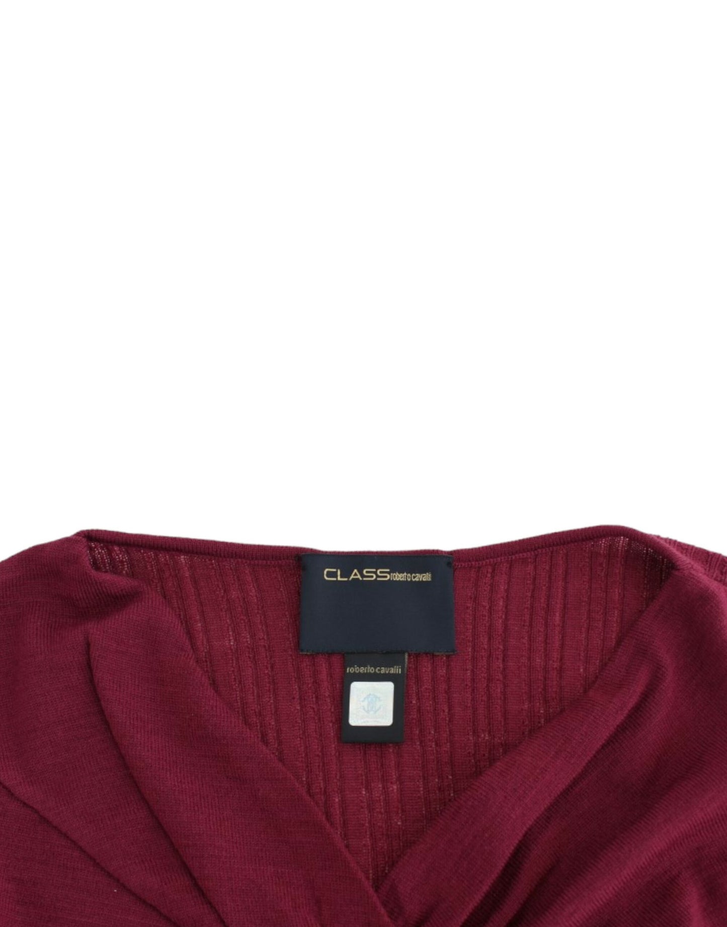 Elegante suéter morado de lana con abertura en la boca