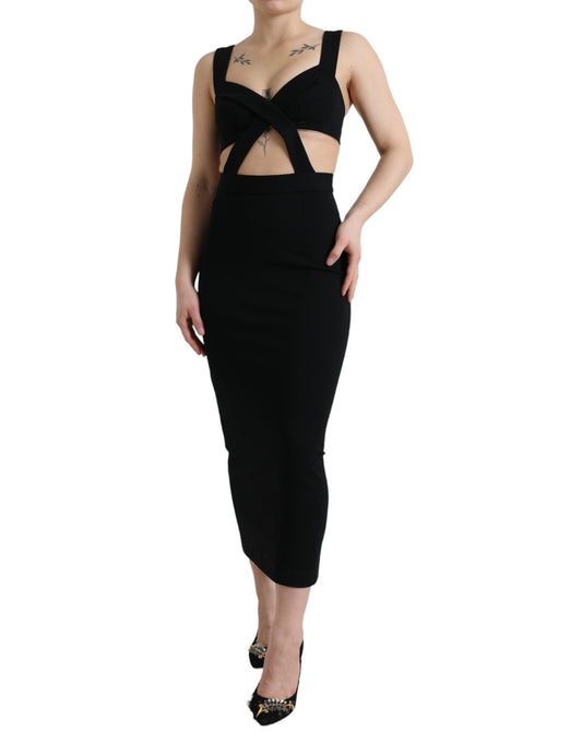 Glamoroso vestido negro ajustado midi