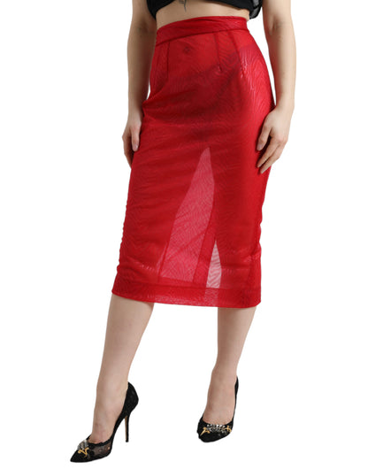Falda midi transparente de cintura alta y color rojo elegante