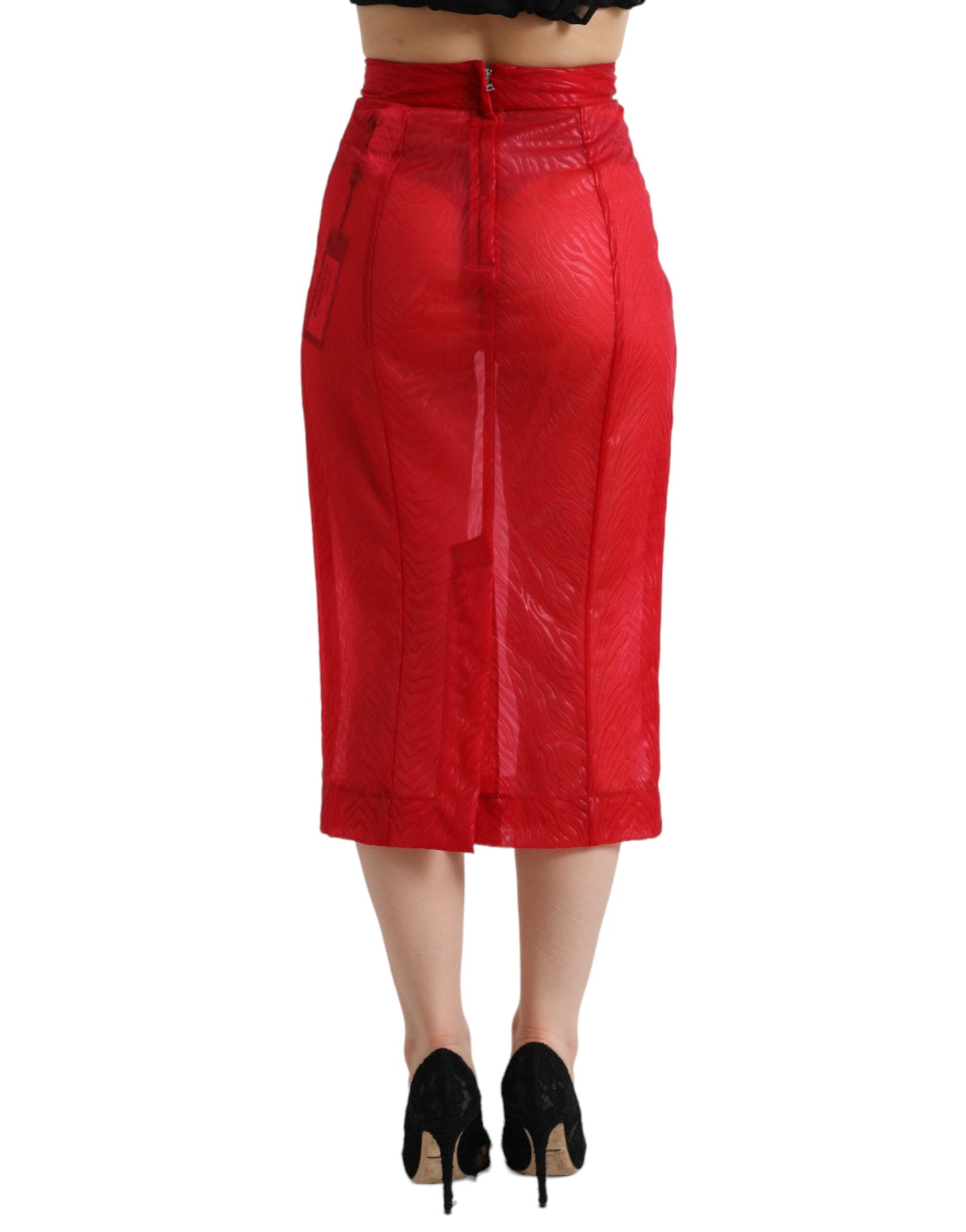 Falda midi transparente de cintura alta y color rojo elegante