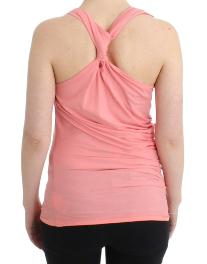 Camiseta sin mangas elegante de mezcla de algodón rosa