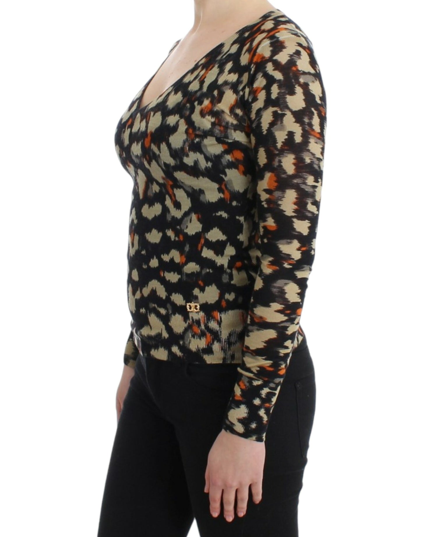 Elegante jersey de lana multicolor con cuello en V