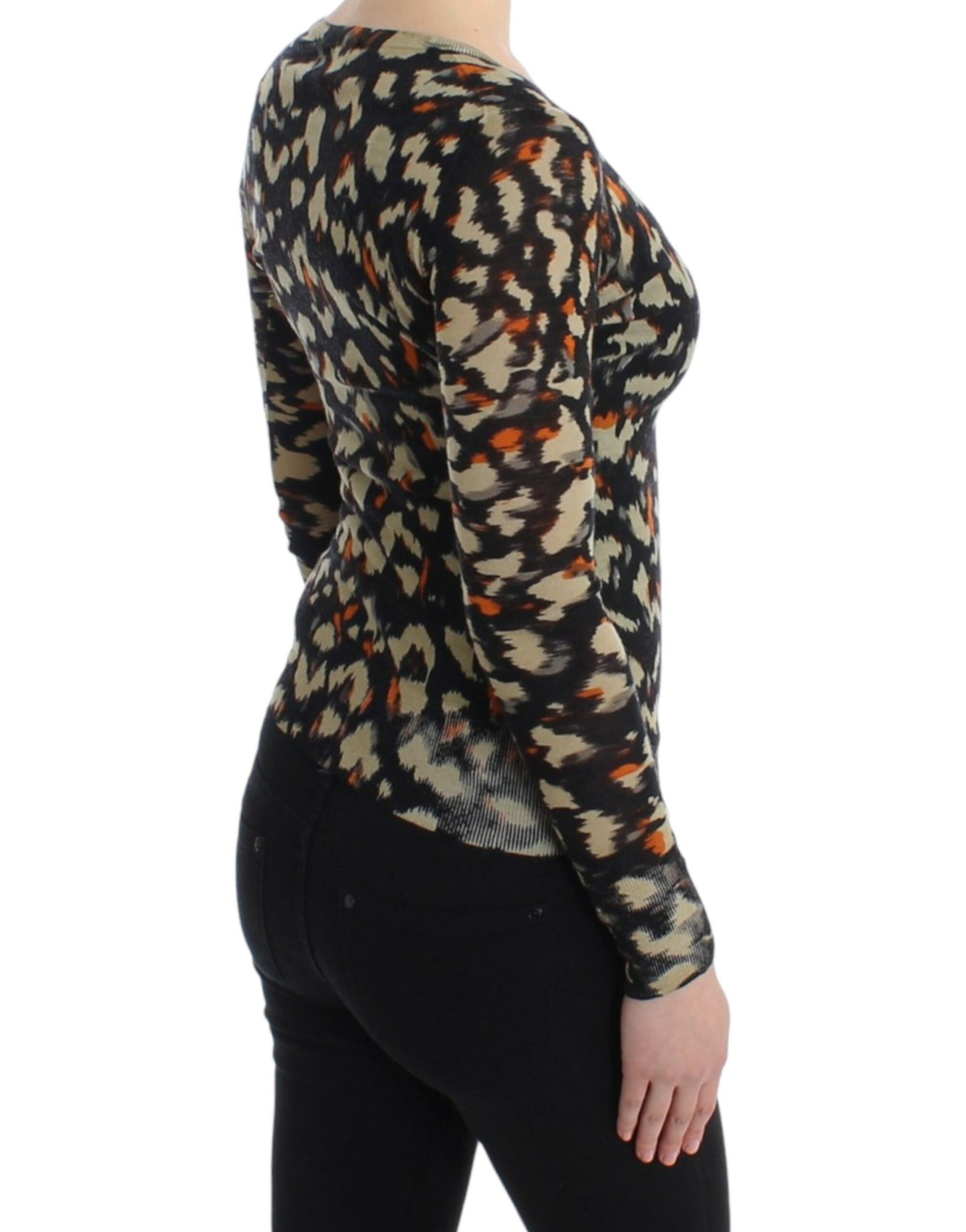 Elegante jersey de lana multicolor con cuello en V