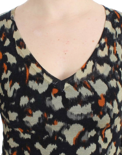 Elegante jersey de lana multicolor con cuello en V