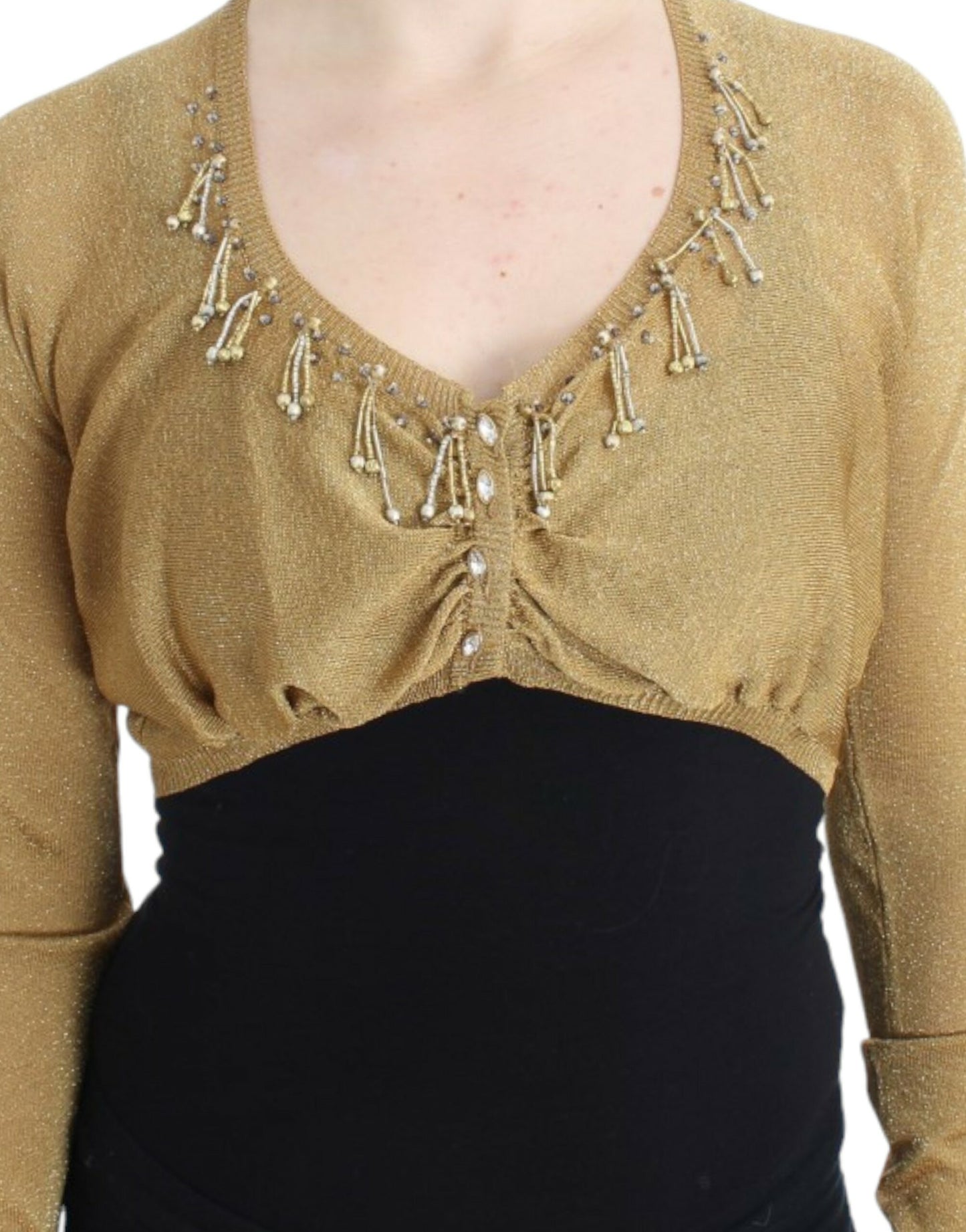 Bolero adornado con brillo dorado