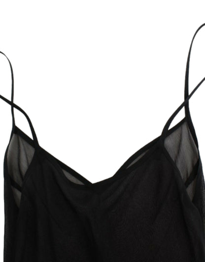 Elegante vestido blusón de seda negra transparente