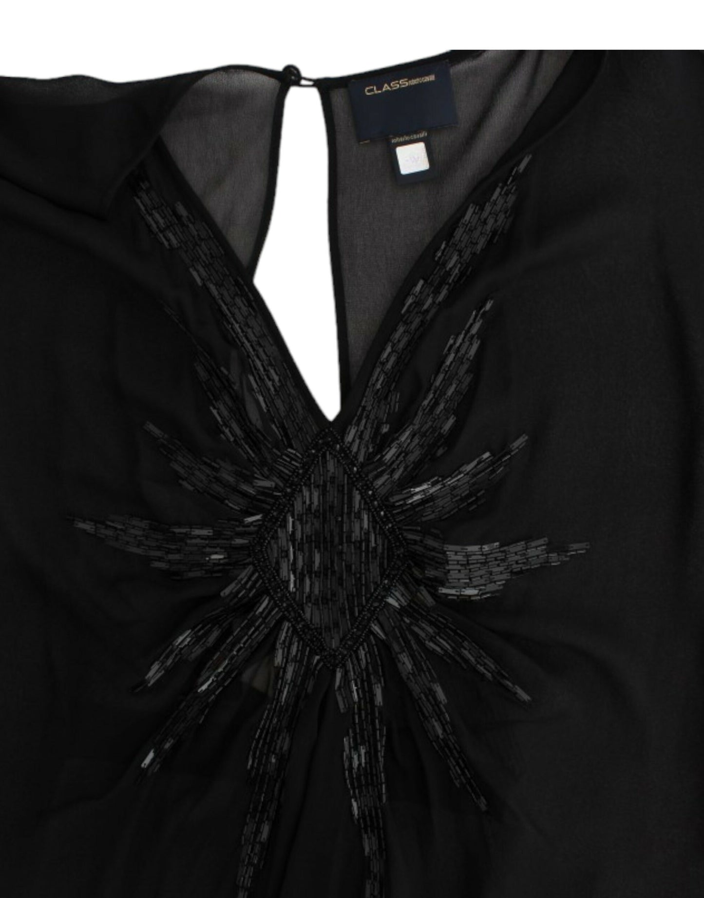 Elegante vestido blusón de seda negra transparente