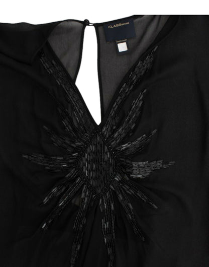 Elegante vestido blusón de seda negra transparente
