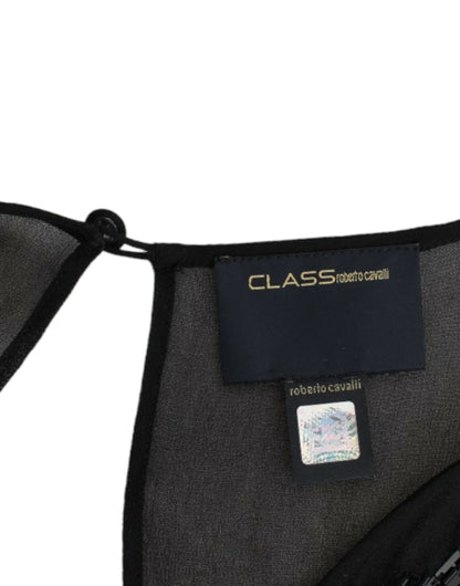 Elegante vestido blusón de seda negra transparente