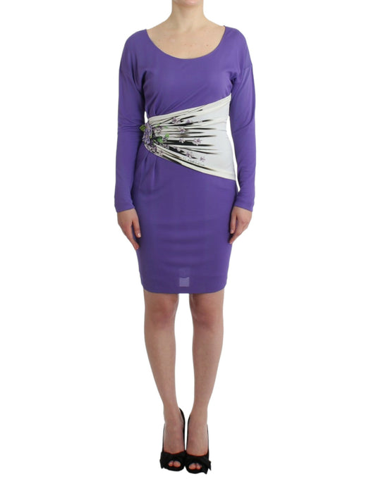 Elegante vestido de jersey con estampado floral morado