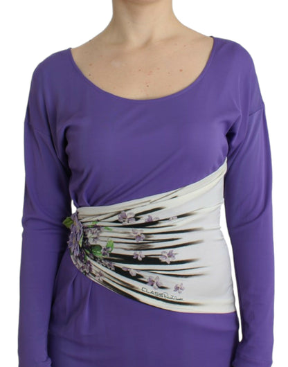 Elegante vestido de jersey con estampado floral morado