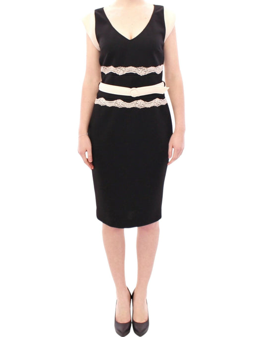 Elegante vestido de encaje en negro y beige