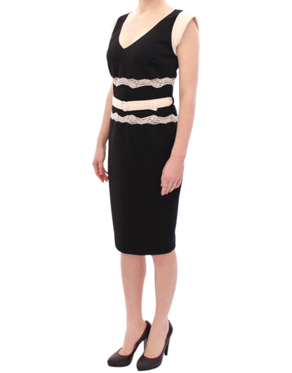 Elegante vestido de encaje en negro y beige