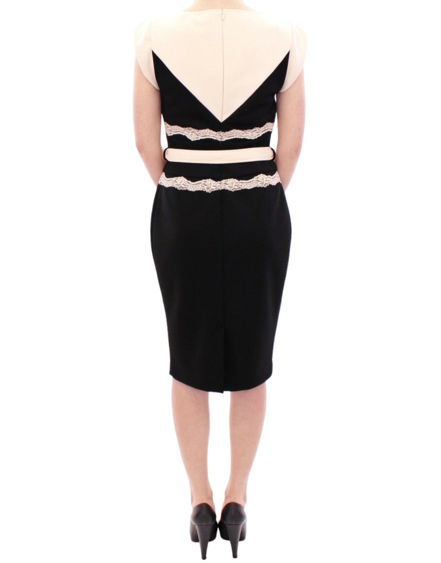 Elegante vestido de encaje en negro y beige