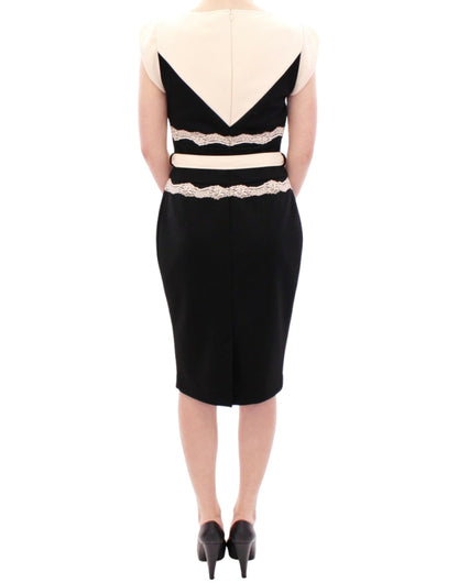 Elegante vestido de encaje en negro y beige