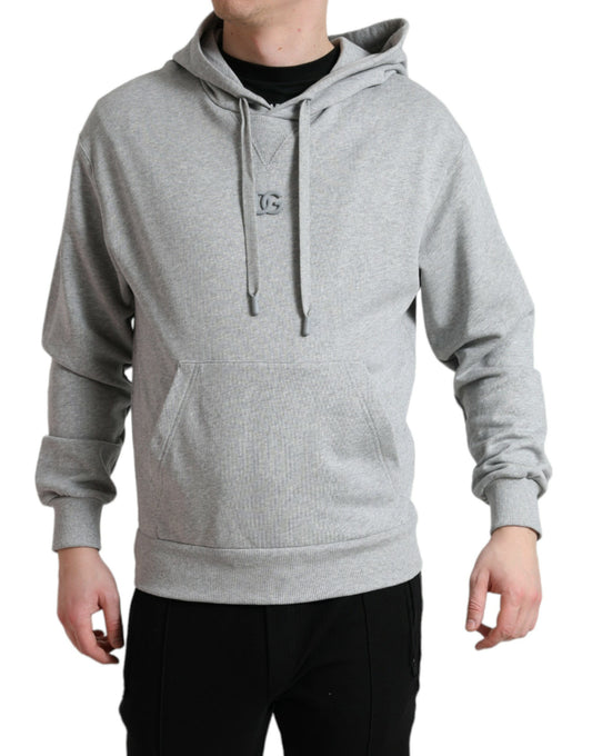 Suéter elegante de algodón con capucha y logotipo gris