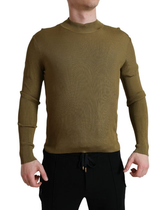 Suéter de cuello redondo de viscosa verde militar