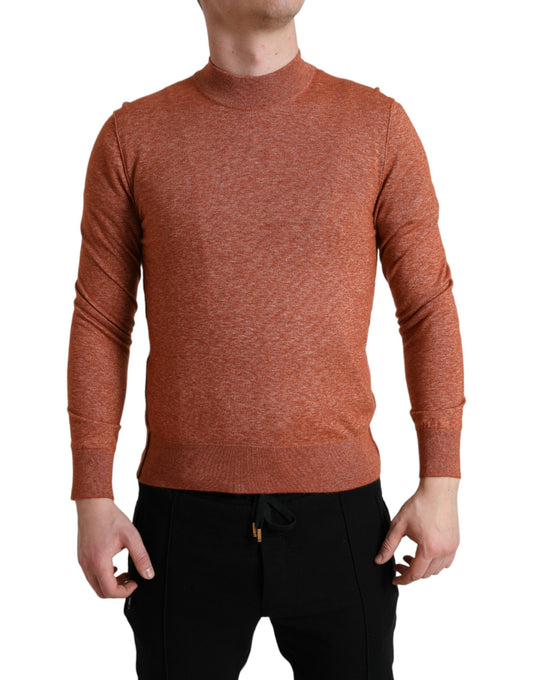 Suéter naranja de cuello redondo de seda y cachemira
