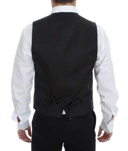 Black Wool Silk Stretch Dress Vest Blazer