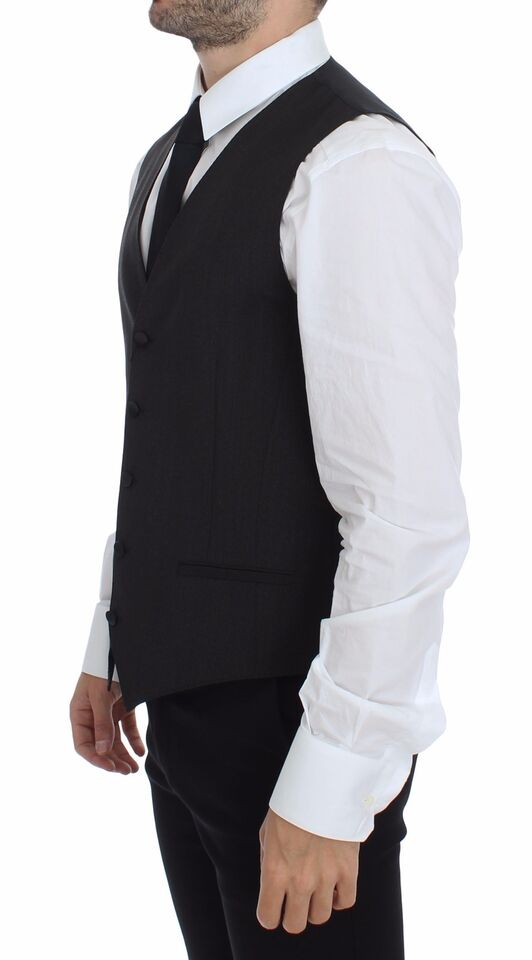 Elegante chaleco de vestir elástico de lana gris