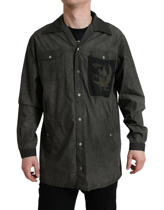 Camisa elegante de algodón gris oscuro con botones