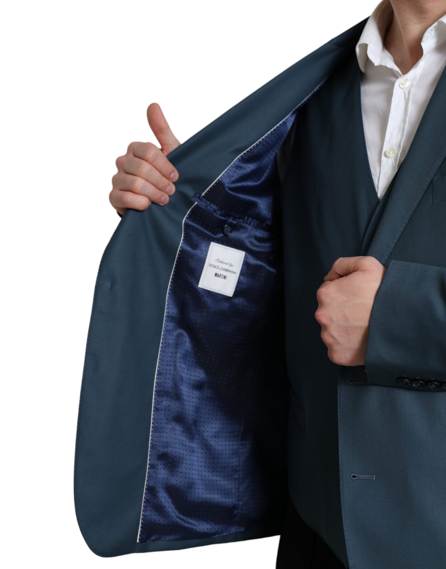 Elegante traje de dos piezas de lana verde martini