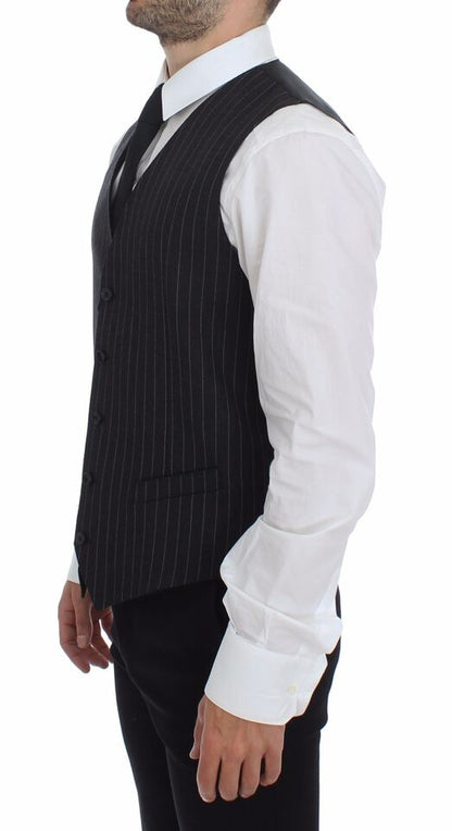 Elegante chaleco de vestir a rayas grises