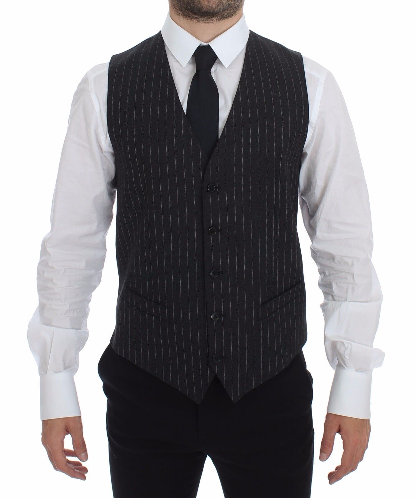 Elegante chaleco de vestir a rayas grises