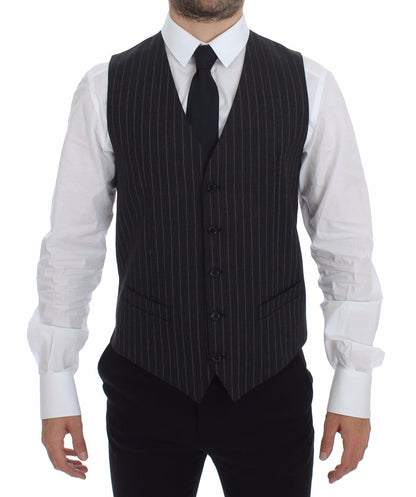 Elegante chaleco de vestir a rayas grises